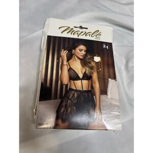 Mapalé 7431 Black Lace 2-in-1 Lingerie Set Bra Thong & Skirt SZ M/L